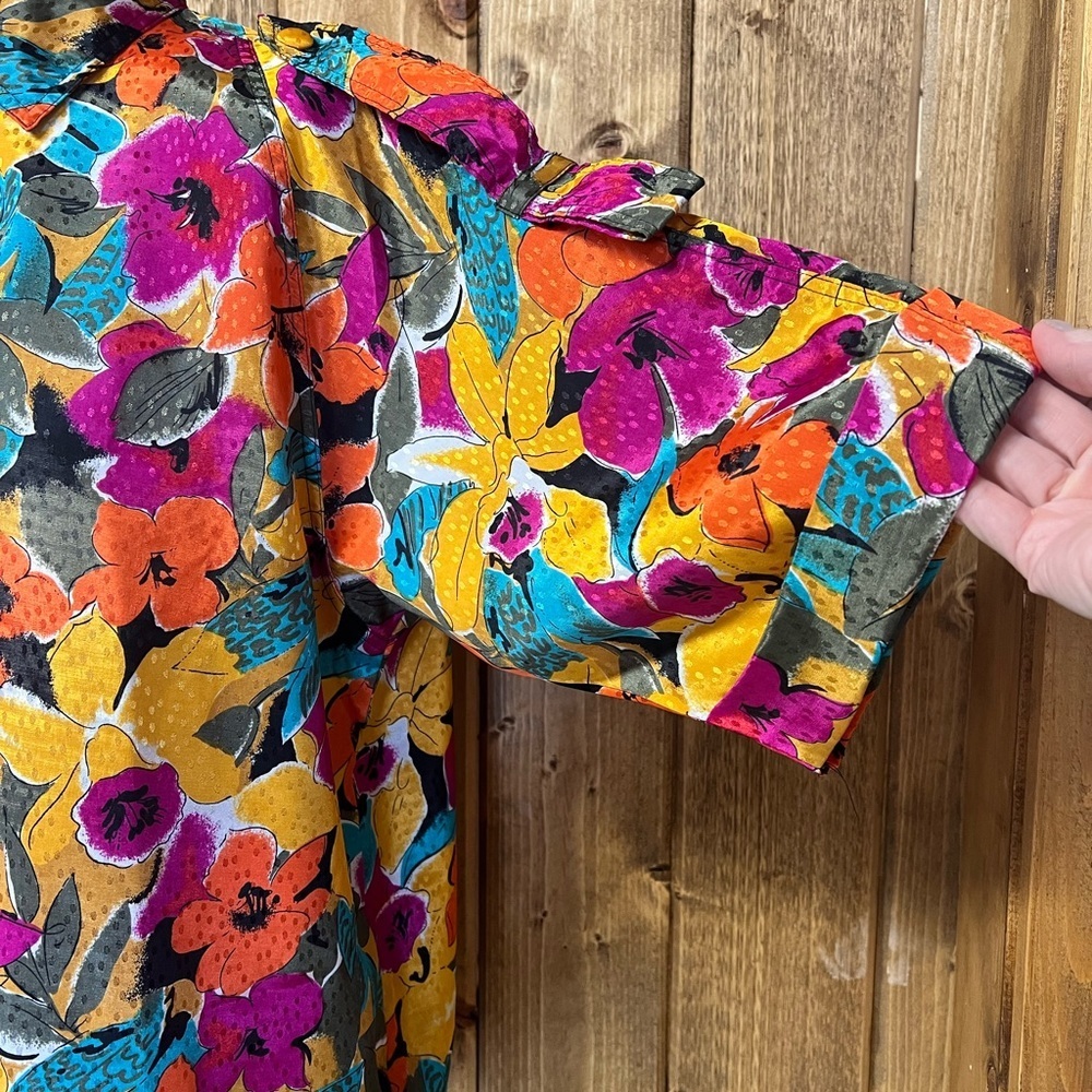 Oscar de la Renta Large/XL Vibrant Floral Vintage Blouse Grannycore Office Wear - Picture 5 of 10